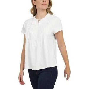 Lands' End Women's‎ Pintuck Knit Henley Top White Size Large New with Tags!